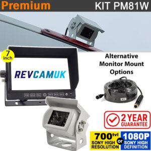 7" Heavy Duty Dash Monitor + Sony CCD (or optional Sony AHD) White Bracket Reversing Camera Kit - PM81W