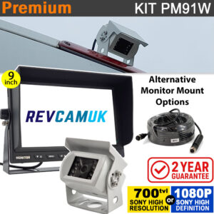9" Heavy Duty Dash Display + Sony CCD (or optional Sony AHD) White Bracket Reversing Camera Kit - PM91W