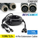 10M - Twin 4 Pin Aviation Screw Connector Extension Cable for 2 reversing cameras | CAB10Y