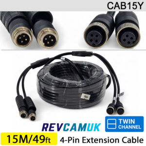15M - Twin 4 Pin Aviation Screw Connector Extension Cable for 2 reversing cameras | CAB15Y