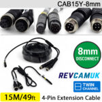 15M (with 8mm link) - Twin 4 Pin Aviation Screw Connector Extension Cable for 2 reversing cameras | CAB15Y-8mm