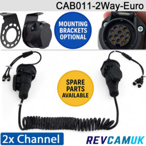 2 Channel Heavy Duty 13 pin EURO connector Suzie Trailer Link for reverse/side cameras | CAB011-2way EURO