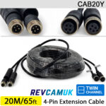 20M - Twin 4 Pin Aviation Screw Connector Extension Cable for 2 reversing cameras | CAB20Y