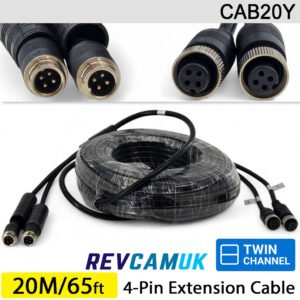 20M - Twin 4 Pin Aviation Screw Connector Extension Cable for 2 reversing cameras | CAB20Y
