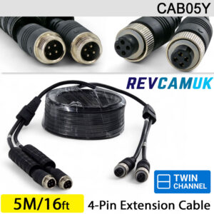 5M - Twin 4 Pin Aviation Screw Connector Extension Cable for 2 reversing cameras | CAB05Y