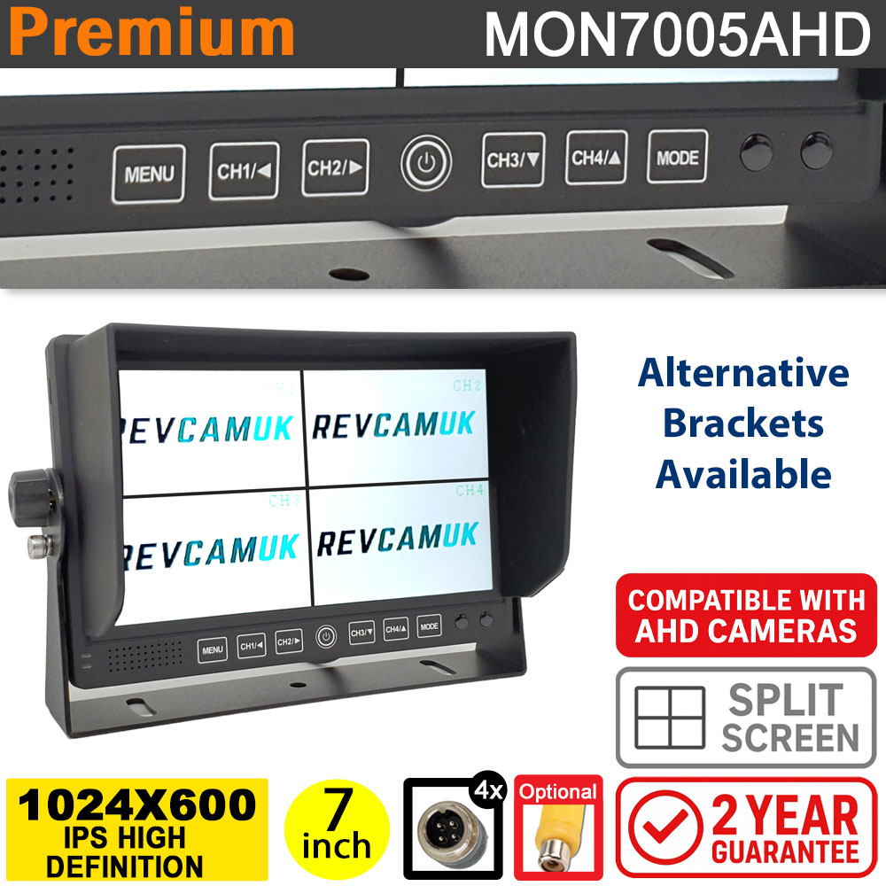 7" split screen monitor (Quad) display for AHD reversing camera / side cameras | MON7005AHD
