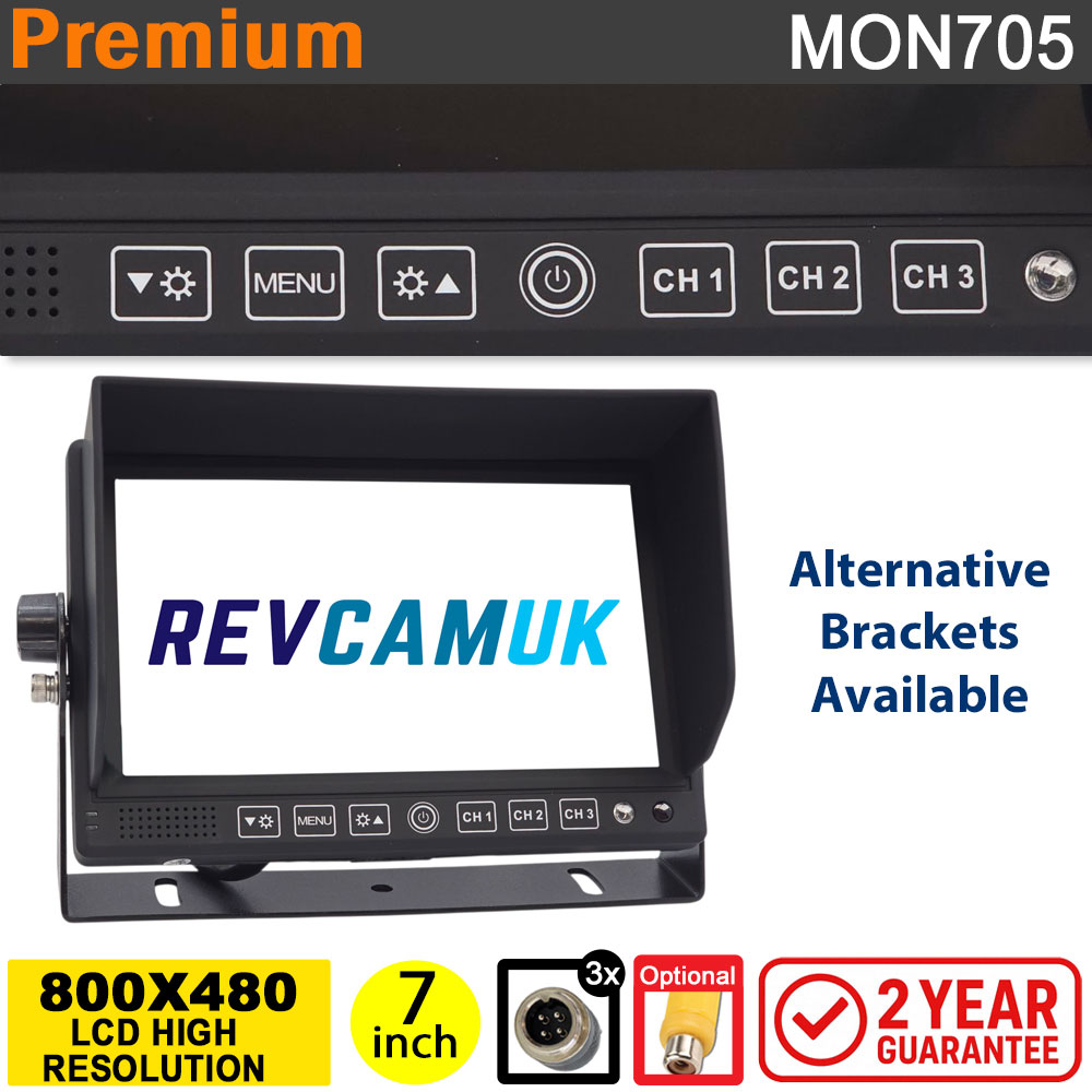 7" Monitor display for reversing cameras - 3x 4 pin inputs | MON705