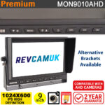 9" Monitor display for AHD vehicle reverse cameras - 3x inputs (720P/960P/1080P/CVBS) | MON9010AHD