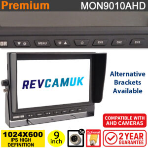 9" Monitor display for AHD vehicle reverse cameras - 3x inputs (720P/960P/1080P/CVBS) | MON9010AHD