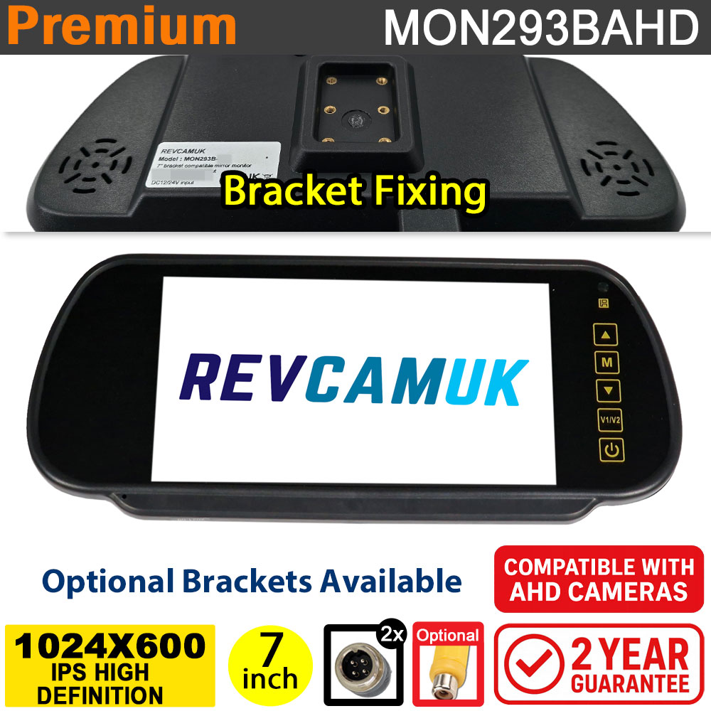 7" Windscreen Bracket Rear View Mirror monitor display for AHD reversing camera - 2x inputs (720P/960P/1080P/CVBS) | MON293BAHD