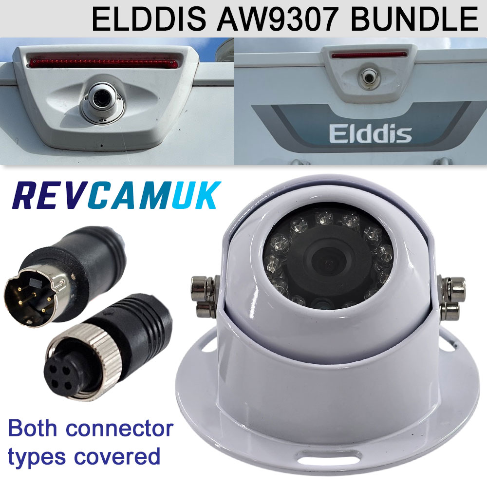 Camera bundle compatible with Elddis motorhomes to replace an AW9307 camera with 4 pin push fit