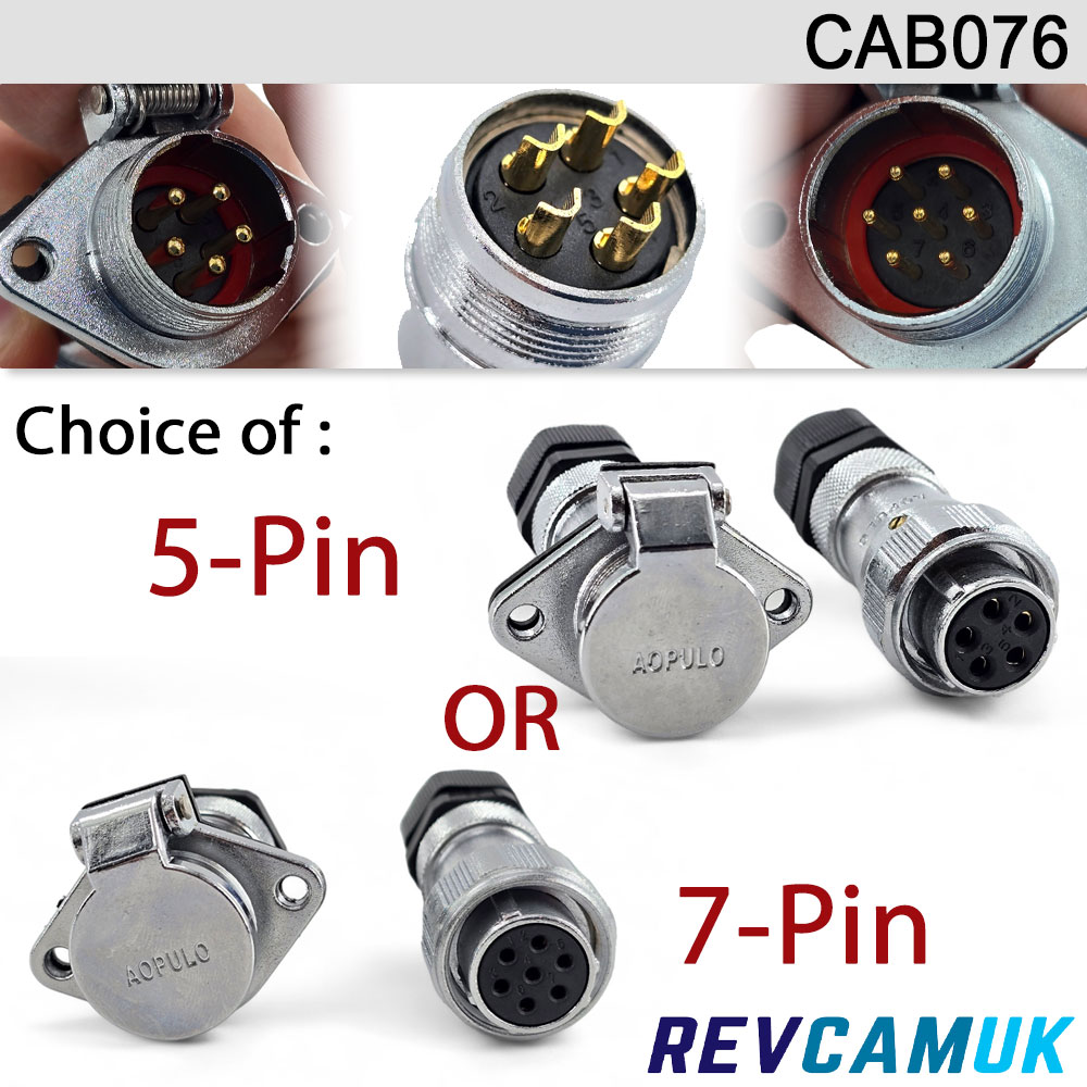 Aopulo trailer connection plug and socket set for reversing cameras - Choice of 5 pin or 7 pin version | CAB076