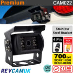 Black Reversing Camera - Sony CCD 700TVL - Stainless Steel Bracket - 4-Pin