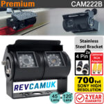 Black Twin-Lens Reversing & Rear-View Camera - Sony CCD 700TVL - Stainless Steel Bracket - 4-Pin