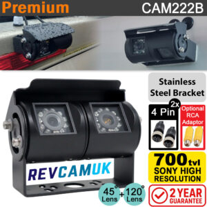 Black Twin-Lens Reversing & Rear-View Camera - Sony CCD 700TVL - Stainless Steel Bracket - 4-Pin
