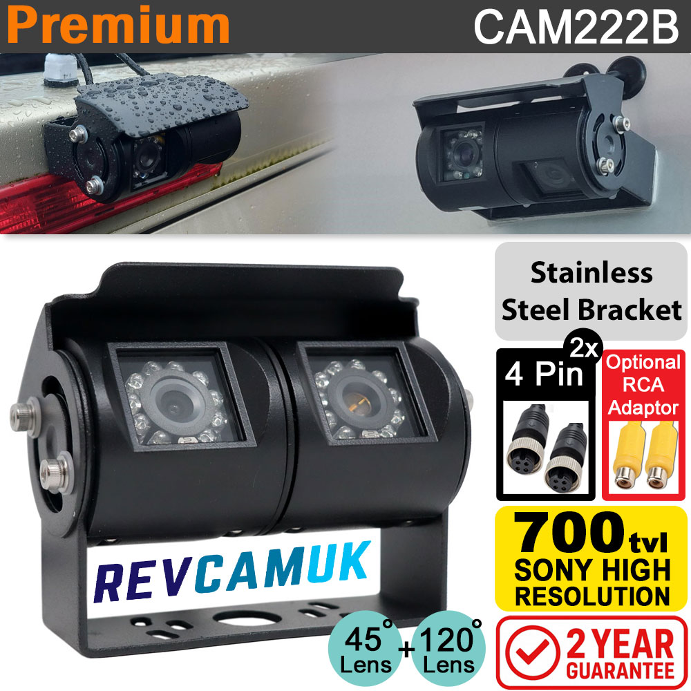 Black Twin-Lens Reversing & Rear-View Camera - Sony CCD 700TVL - Stainless Steel Bracket - 4-Pin
