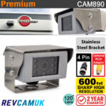 Polished Stainless Steel Reversing Camera - Sharp CCD 600TVL - 4-Pin