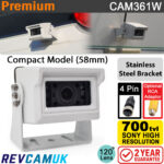 Compact White Reversing Camera - Sony CCD 700TVL - Stainless Steel Bracket - 4-Pin