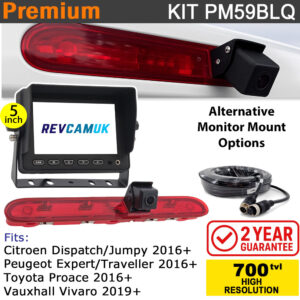 Peugeot Expert / Traveller / Vauxhall Vivaro / Toyota Proace (2016*+) Brake Light Reversing Camera kit with 5" Monitor Display - PM59BLQ