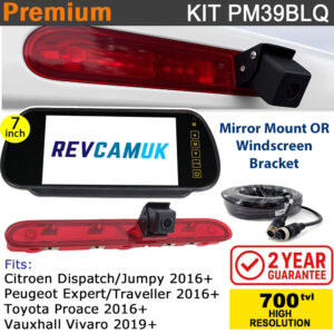 Peugeot Expert / Traveller / Vauxhall Vivaro / Toyota Proace (2016*+) Brake Light Reversing Camera kit with 7" Mirror Display - PM39BLQ