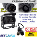 Dometic Compatible Replacement Reversing Camera Bundle with Black Sony CCD Bracket Camera + Adaptor | CAB00W4M + CAM022