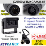 Dometic Compatible Replacement Reversing Camera Bundle with Black Compact Sony CCD Bracket Camera + Adaptor | CAB00W4M + CAM361B