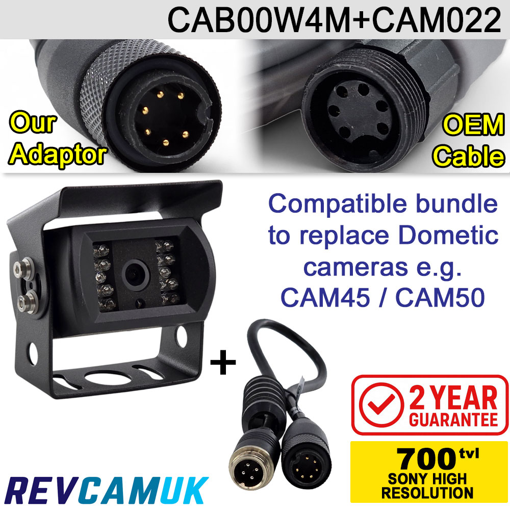 Dometic Compatible Replacement Reversing Camera Bundle with Black Sony CCD Bracket Camera + Adaptor | CAB00W4M + CAM022