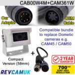 Dometic Compatible Replacement Reversing Camera Bundle with White Compact Sony CCD Bracket Camera + Adaptor | CAB00W4M + CAM361W