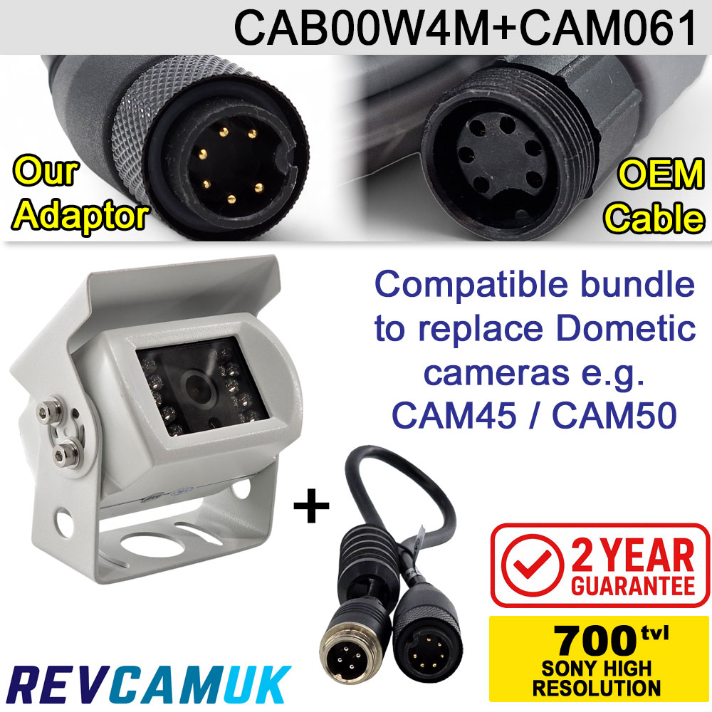 Dometic Compatible Replacement Reversing Camera Bundle with White Sony CCD Bracket Camera + Adaptor | CAB00W4M + CAM061