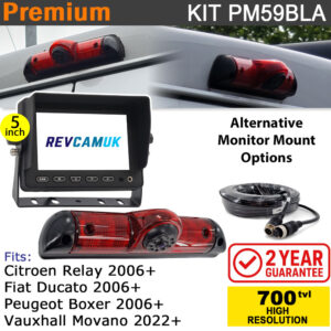 Fiat Ducato / Citroen Relay / Peugeot Boxer / Vauxhall Movano Brake Light Reversing Camera kit with 5" Monitor Display - PM59BLA