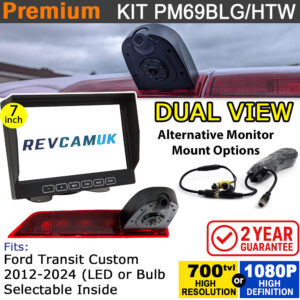 Ford Transit Custom 2012–2024 Twin Lens Brake Light Reversing Camera Kit (LED or Bulb, PC4089 or AHD 1080P C2399) | PM69BLHTW / PM69BLGTW