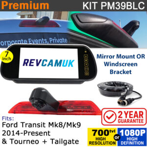 Ford Transit Mk8/Mk9 (2014+) Brake Light Reversing Camera kit with 7" Mirror Display - PM39BLC