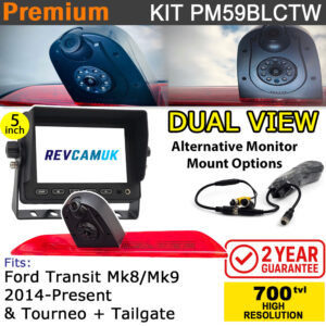 Ford Transit Mk8/Mk9 (2014+) Twin Brake Light Reversing + Rear View Camera kit with 5" Monitor Display - PM59BLCTW