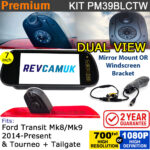 Twin Lens Ford Transit Mk8/Mk9 (2014+) Rear View Camera + Reversing Camera kit for Brake Light with a 7" Mirror Display - PM39BLCTW