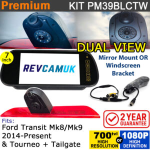 Twin Lens Ford Transit Mk8/Mk9 (2014+) Rear View Camera + Reversing Camera kit for Brake Light with a 7" Mirror Display - PM39BLCTW