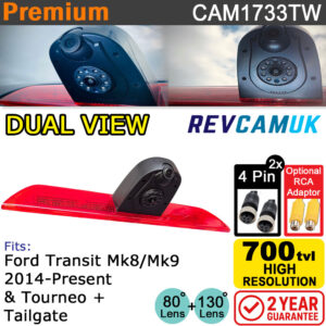 Ford Transit 2014+ Twin Reversing Camera + Rear View Camera to fit brake light | CAM1733TW