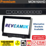 7" Monitor display for AHD reverse camera - 2x inputs (720P/960P/1080P/CVBS) | MON16AHD