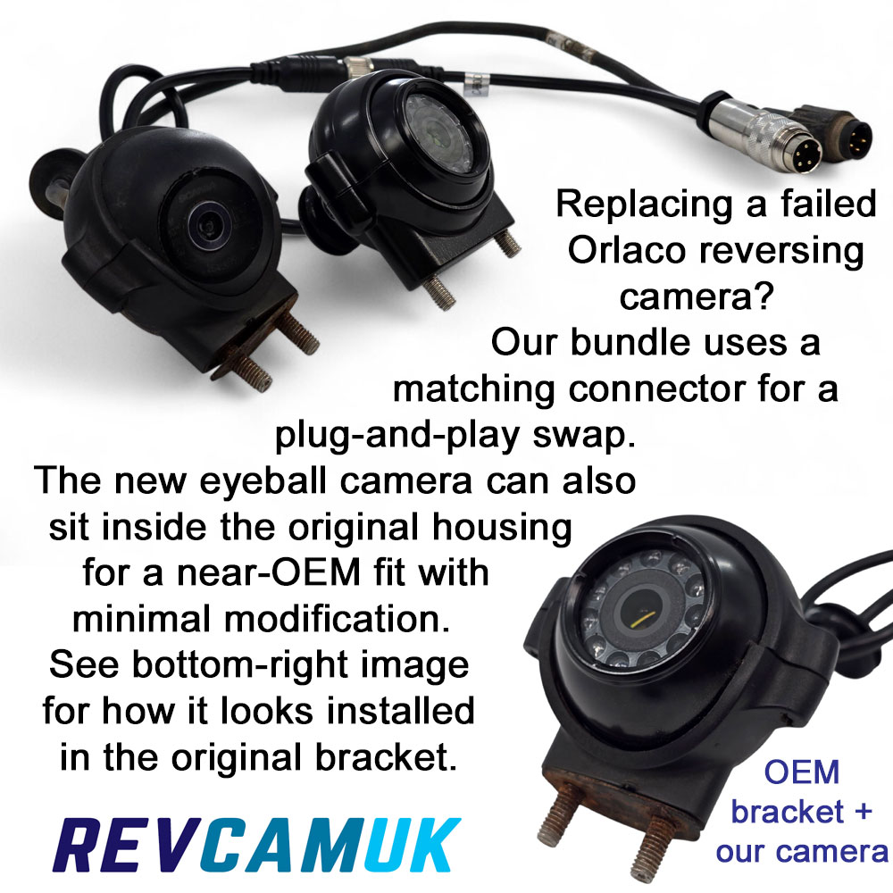 Orlaco Replacement Reversing Camera & Adaptor Bundle (12–24V, Telehandler Compatible) - Bundle-CAM777+CAB600