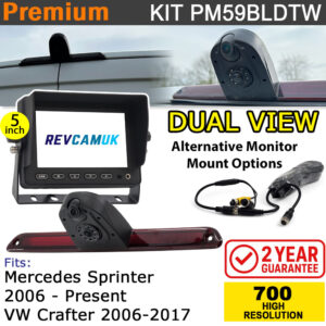 Mercedes Sprinter (2006+) / VW Crafter (2006-2017) Twin Brake Light Reversing + Rear View Camera kit with 5" Monitor Display - PM59BLDTW