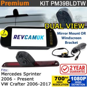 Mercedes Sprinter (2006+) / VW Crafter (2006-2017) Twin Lens Brake Light Reversing + Driving Rear View Camera kit with 7" Mirror Display - PM39BLDTW