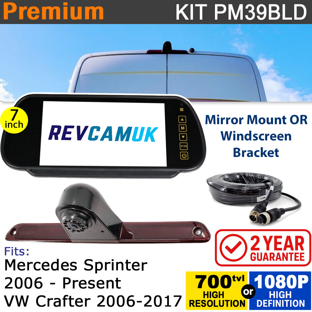 Mercedes Sprinter (2006+) / VW Crafter (2006-2017) Brake Light Reversing Camera kit with 7" Mirror Display - PM39BLD