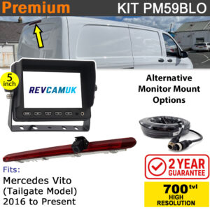 Mercedes Vito Reversing Camera kit to fit 2016+ W447 Tail Gate Lift Door vans with 5" Monitor Display - PM59BLO