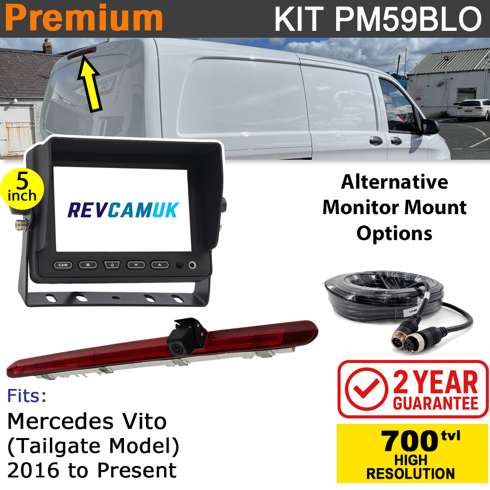 Mercedes Vito Reversing Camera kit to fit 2016+ W447 Tail Gate Lift Door vans with 5" Monitor Display - PM59BLO
