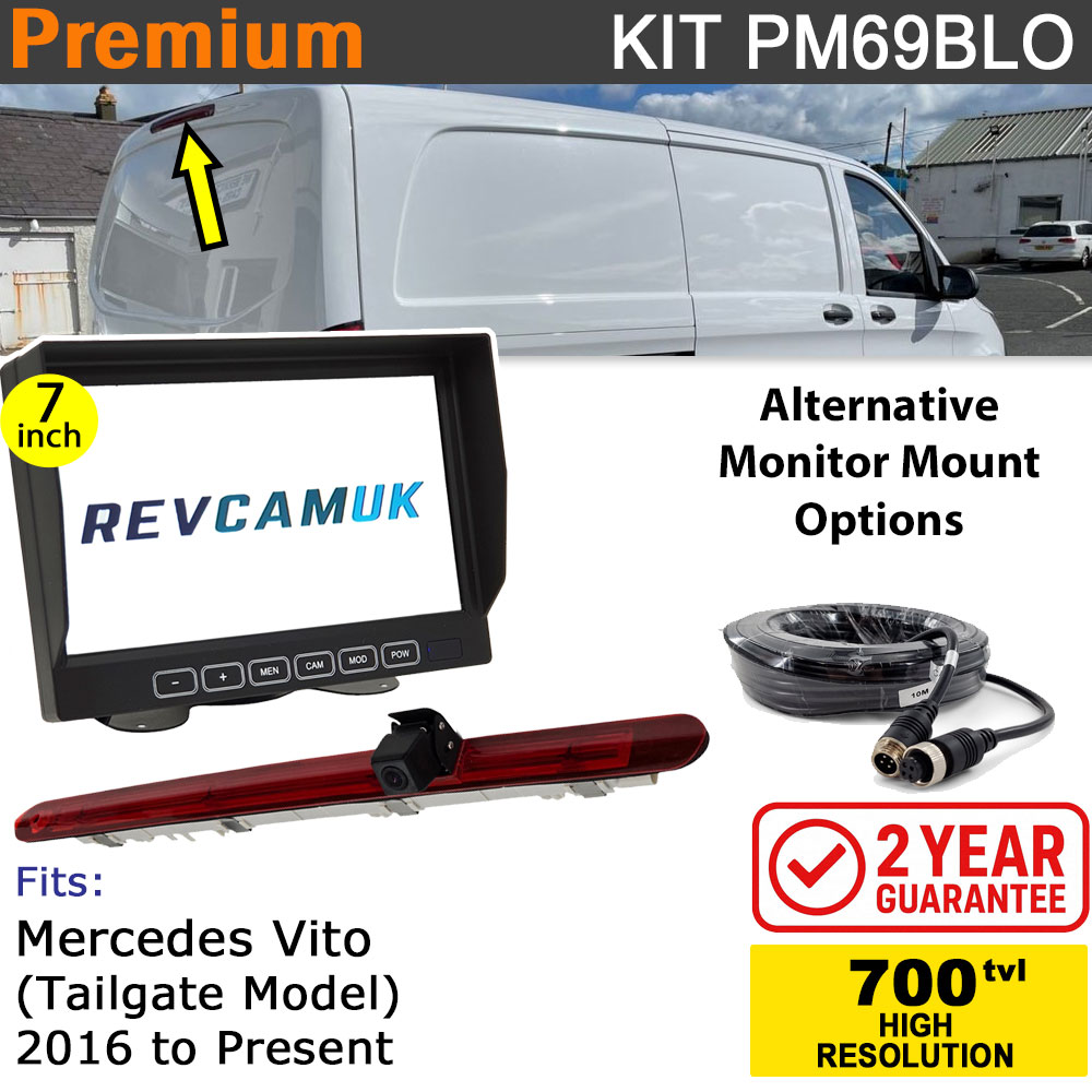 Mercedes Vito Reversing Camera kit to fit 2016+ W447 Tail Gate Lift Door vans with 7" Monitor Display - PM69BLO