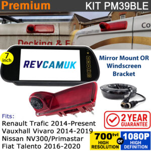 Vauxhall Vivaro (2014-2019) / Renault Trafic (2014-Present) Brake Light Reversing Camera kit with 7" Mirror Display - PM39BLE