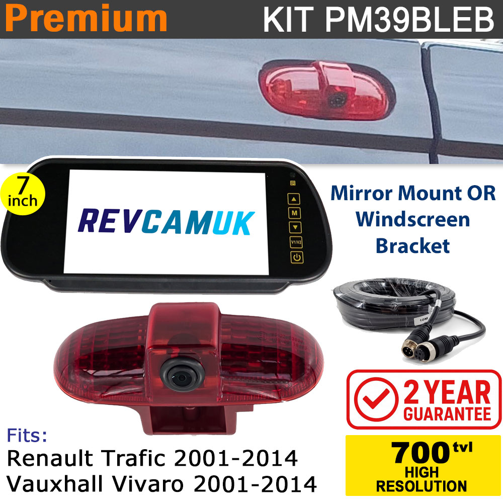 Vauxhall Vivaro / Renault Trafic (2001-2014) Brake Light Reversing Camera kit with 7" Mirror Display - PM39BLEB