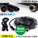 10M (with 8mm link) - 4 Pin Aviation Screw Connector Extension Cable for 1 reversing camera | CAB050-8mm
