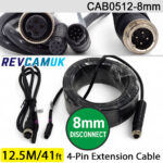 12.5M (with 8mm link) - 4 Pin Aviation Screw Connector Extension Cable for 1 reversing camera | CAB0512-8mm