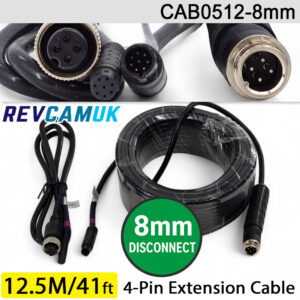 12.5M (with 8mm link) - 4 Pin Aviation Screw Connector Extension Cable for 1 reversing camera | CAB0512-8mm