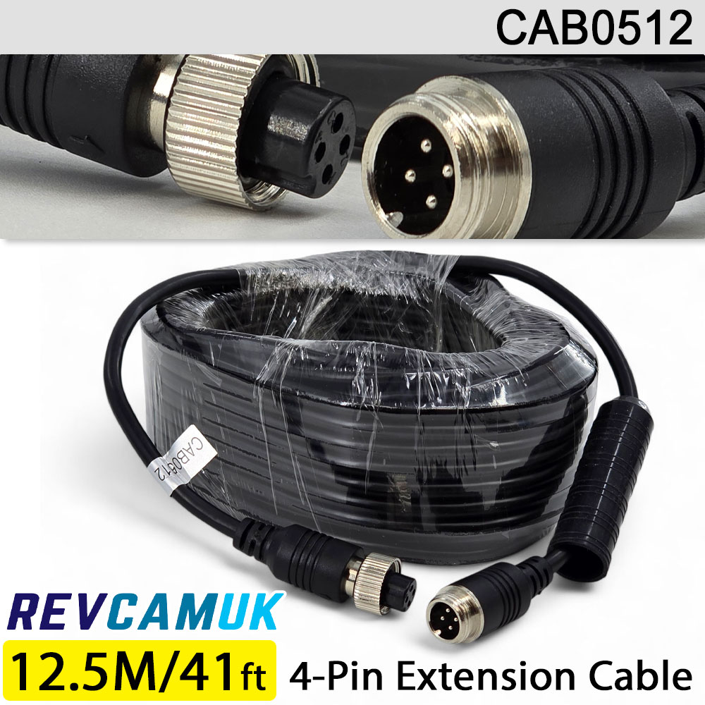12.5M - 4 Pin Aviation Screw Connector Extension Cable for 1 reversing camera | CAB0512